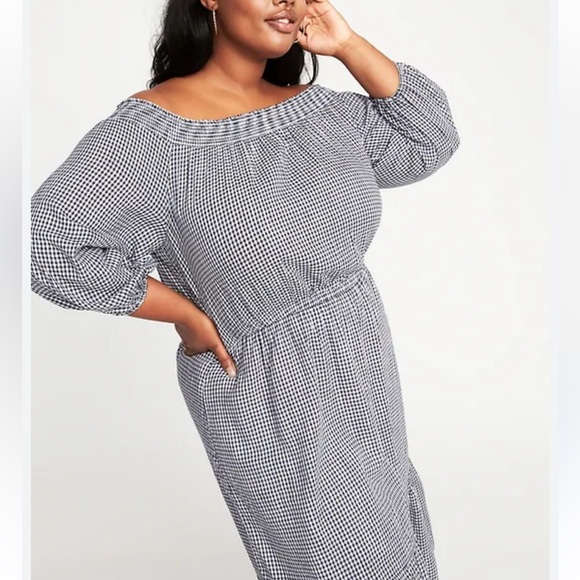 Old Navy Off The Shoulder Waist Define Gingham Midi Dress Women’s Plus Sz 3X - Picture 1 of 7